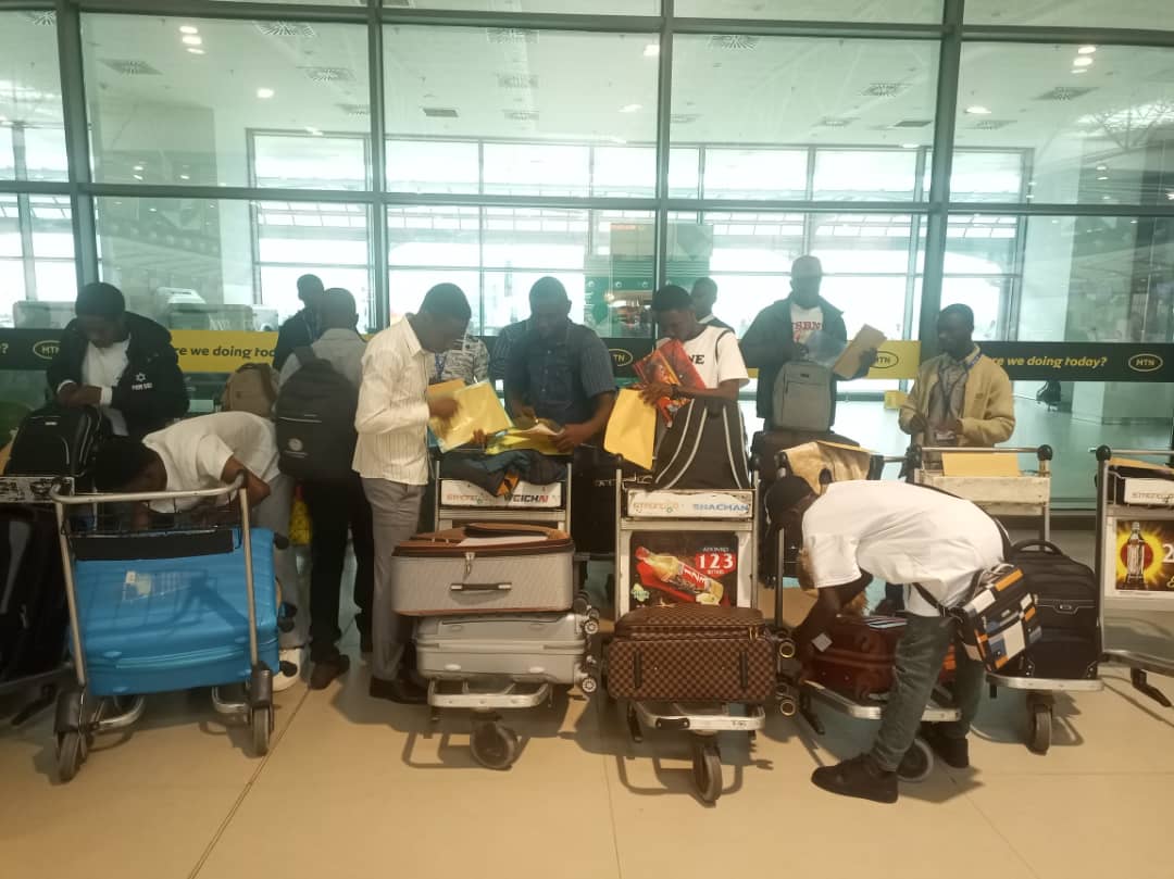 KstuSrc's tweet photo. ROAD TO CHINA 🇨🇳 
KsTU 🇬🇭to CHINA 🇨🇳 
Catch some of the excitement as 29 students depart from the Kotoka International Airport  to China! 
They have been awarded full scholarships by Weifang Vocational College and Rizhao polytechnic on a two-year exchange programme.
@KstuSrc https://t.co/R1zMt0XhAi