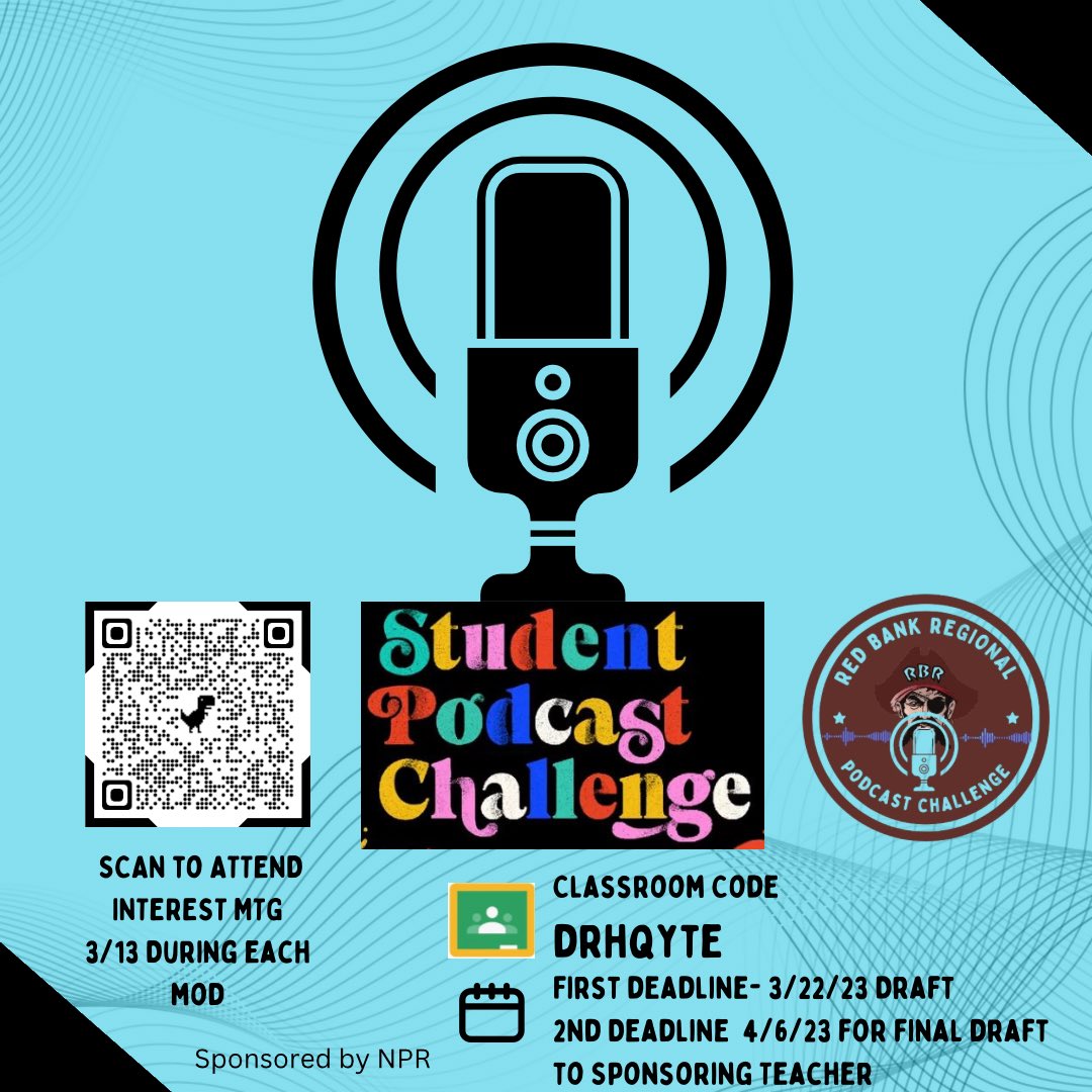 rbr_LibraryMC's tweet image. Bucs, we want to hear your voice! Sign up for a pass to attend the info mtg Monday morning or ask Mrs. Barry. #rbrpodcasters #podcastchallenge2023