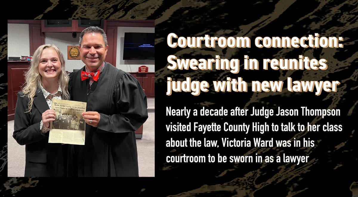 fcboe's tweet photo. Nearly a decade after Judge Jason Thompson visited Fayette County High to talk to her class about the law, Victoria Ward was in his courtroom to be sworn in as a lawyer. https://t.co/XEx8UDsSZV https://t.co/hyP5q5ONAA