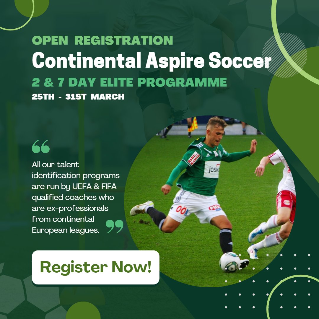 Not long to go now guys!

Make sure to book your place at our 2 or 7 Day Elite Programme at Jordanstown Sports Village! 🏆

2 day: continentalaspiresoccer.com/2-day-programm…
7 day: continentalaspiresoccer.com/7-day-programm…