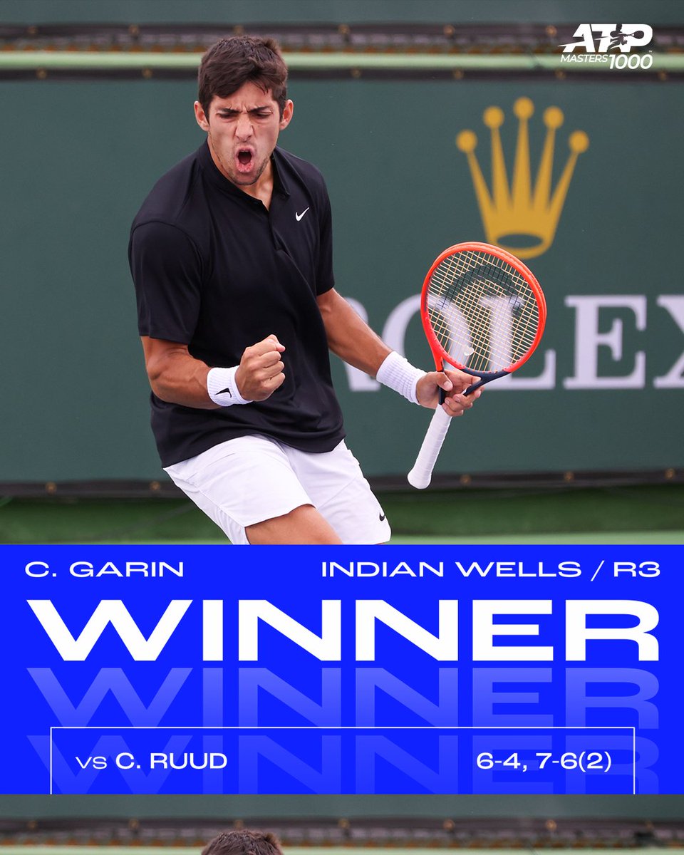 OSCAR-WORTHY 🌟

Qualifier <a href="/Garin_Cris/">Cristian Garin</a> stuns No. 3 seed Ruud, moving him to 3-1 in their head-to-head! 

<a href="/BNPPARIBASOPEN/">BNP Paribas Open</a> | #TennisParadise