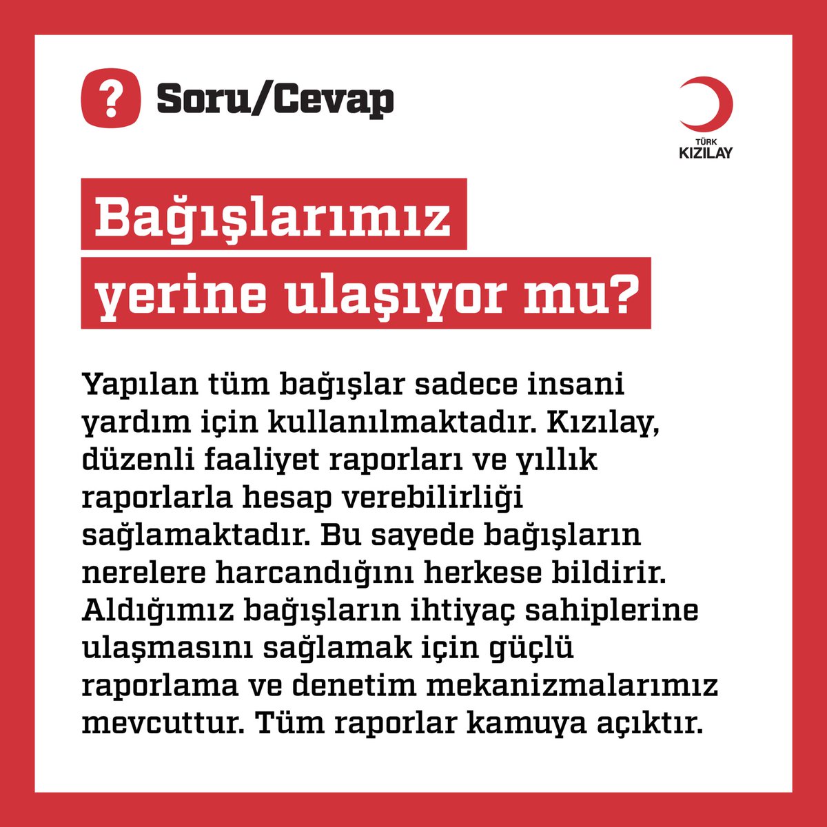 Kizilay's tweet photo. ▪️𝗧𝗘𝗞 𝗦𝗢𝗥𝗨 &amp; 𝗧𝗘𝗞 𝗖𝗘𝗩𝗔𝗣 
▪️Bağışlarımız yerine ulaşıyor mu? https://t.co/aoALFDFRmF