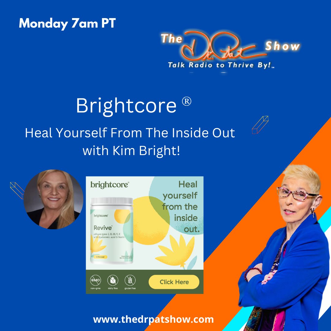 TheDrPatShow's tweet photo. Tune in Monday at 7am PT/10am ET with Guest Kim Bright for Healing yourself from the inside out with Brightcore! #Brightcore #nutrition #healing #health #wellness #organic https://t.co/sHUHZaa9Oy