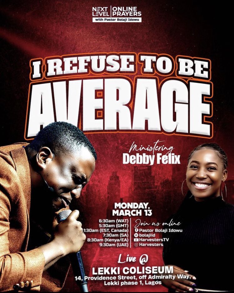 UncleGeeOfZion's tweet image. Declare this: I REFUSE TO BE AVERAGE! 

Join us online/Onsite ✅

Invite your friends and family 🤝

#Monday
#March14th
#NLP
#NextLevelPrayers 
#NLPWithPastorBolaji 
#5DaysOfBreakthrough