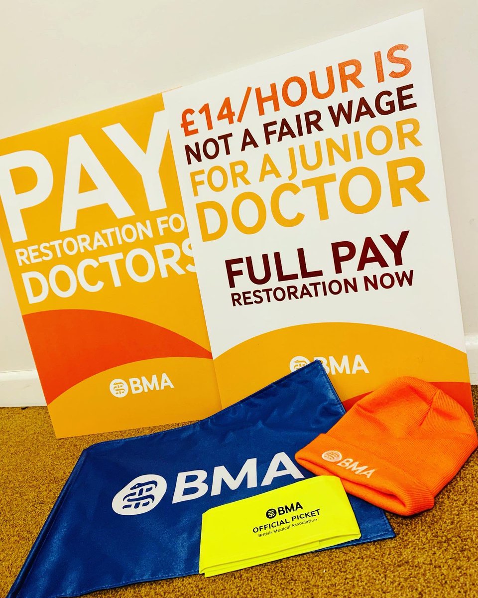 ARE YOU READY? #payrestoration #strikeaction 

Junior doctors in England are taking strike action starting tomorrow for 72hours. Thank you to the BMA for all the supplies and excited to wear my @thebma orange beanie hat 🧡