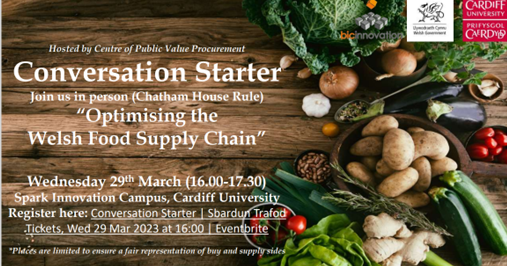 Delighted to launch our 1st Conversation Starter (in person) 29th March - thank you for opening <a href="/vaughangething/">Vaughan Gething</a>. The topic for discussion is Optimising our Welsh Food Supply Chain. More information and booking link here: eventbrite.co.uk/e/conversation… #food #welshsuppliers #publicsector