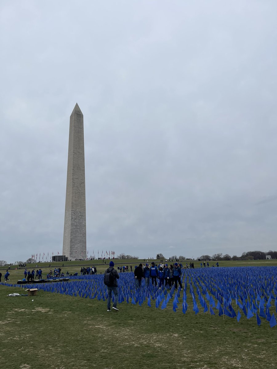 kupffercell4's tweet photo. Today, we met volunteers from all over the country (CA, TX, KS + more) while placing 27,400 blue flags on the National Mall- they represent the pts under 50 y.o. projected to be diagnosed with colorectal cancer by 2030 @FightCRC #ScreenAt45 https://t.co/RMGY03WfeS