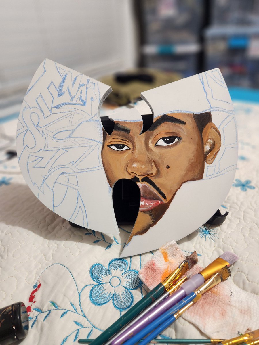 BobbitoRoss's tweet photo. The process 🖌🎨 🔥🔥🔥 In the Worx "Verbal Intercourse" Size: 13" × 11" x .75" thickness + solid piece of wood, Laser cut
• • • @Nas @WuTangClan
#bobbitoross #verbalintercourse #onlybuilt4cubanlinx #nas #esco #nasescobar #nasirjones #wutang #wutangforever https://t.co/2yazrCwsdX