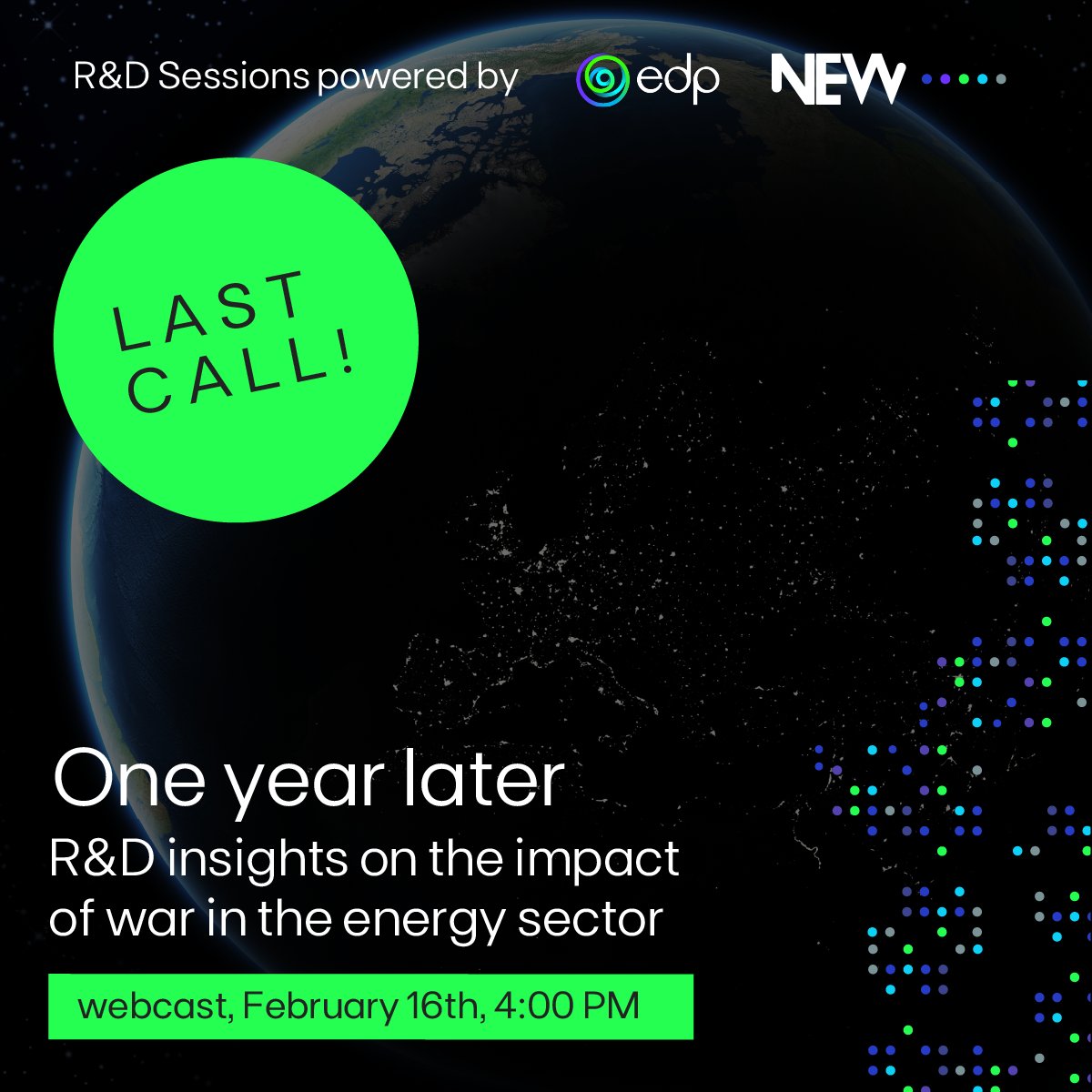 teopaleari's tweet photo. Tomorrow's R&amp;D session is all about, under the banner: "One year later: R&amp;D insights on the impact of war in the energy sector". Don’t miss it, tomorrow at 4 pm Lisbon time: https://t.co/qy8jNiFGPr.

#WeChooseEarth #InnovationAtEDP https://t.co/5GlFTbckXG