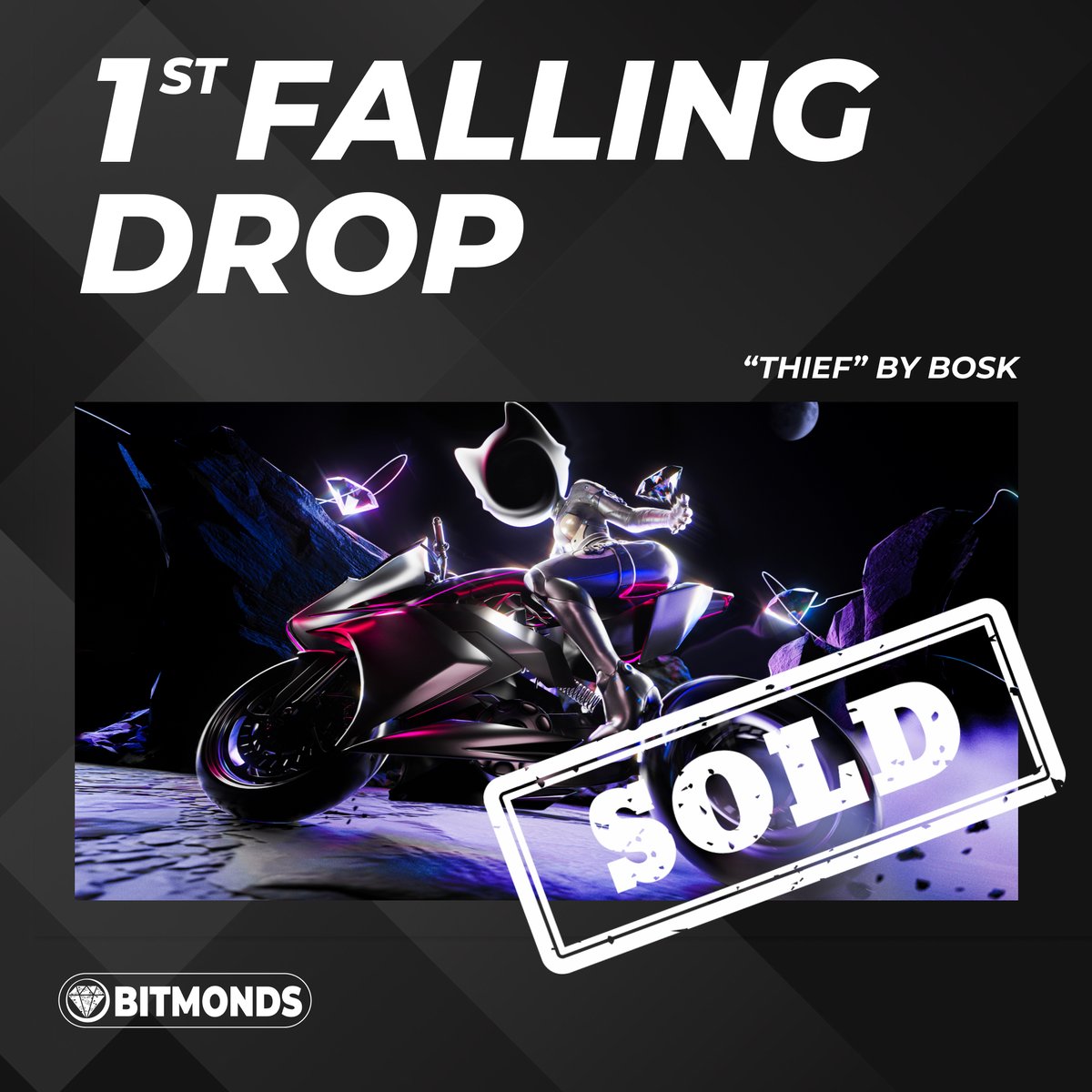 bitmonds's tweet image. Finished the first Bitmonds Artwork Falling Drop! &quot;Thief&quot; by @bosk___ was purchased for €620. We remind you that it is possible to pay by credit card, but also with Polygon MATIC with Metamask.

bitmonds.com - #bitmonds #NFT