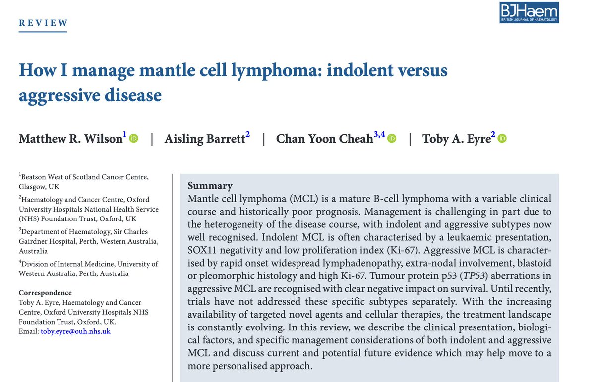 BrJHaem's tweet photo. Now Free to Read: How I manage mantle cell lymphoma: indolent versus aggressive disease https://t.co/2rztFYtxd4 

@mattwilson2287 @tobyeyre82 @chanyooncheah #lymsm #lymphoma https://t.co/bbPqeKhKwX