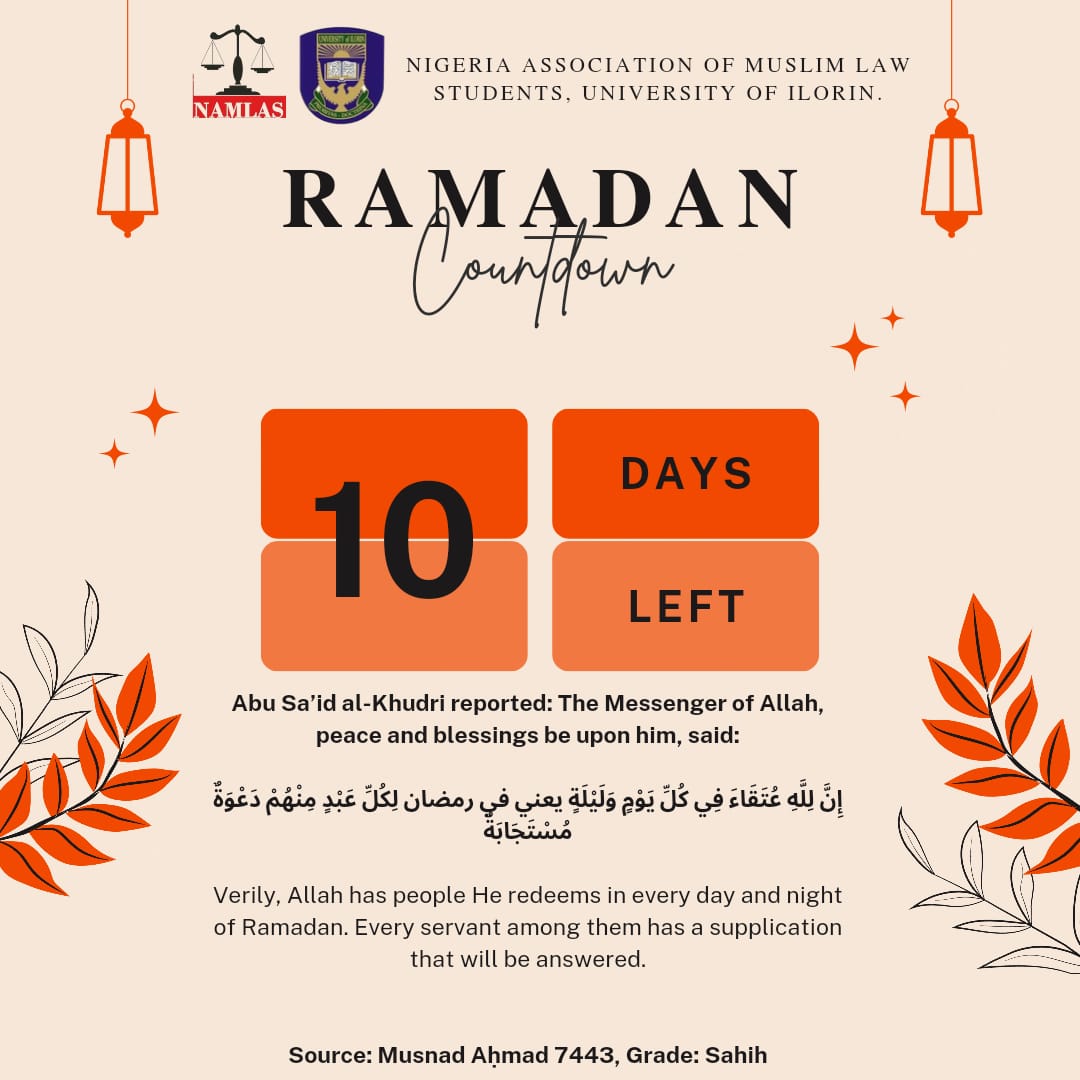 UnilorinNamlas's tweet photo. It's some days to Ramadan💃💃. Guess you are as excited as I am😊😊😊😊. Let's do the countdown together🤗🤗❤❤. Shall we? 

#10DaysToRamadan #NAMLASUNILORIN https://t.co/c3tkhlpwPg