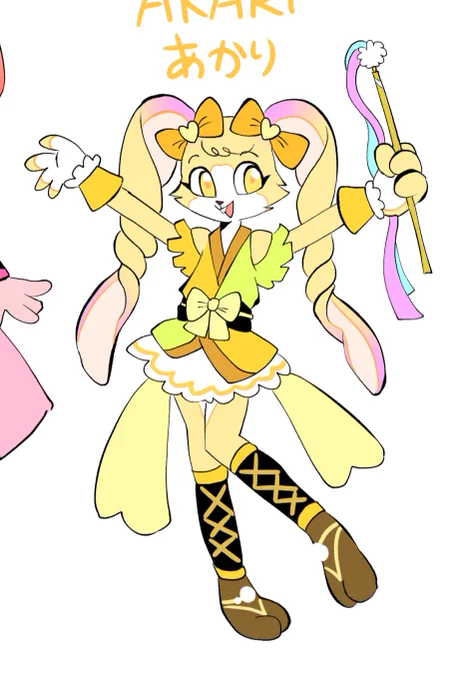 Akari, the youngest member of the group, uses her acrobatic skills with a ribbon stick to keep her enemies at her mercy.Favorite food is crepe 