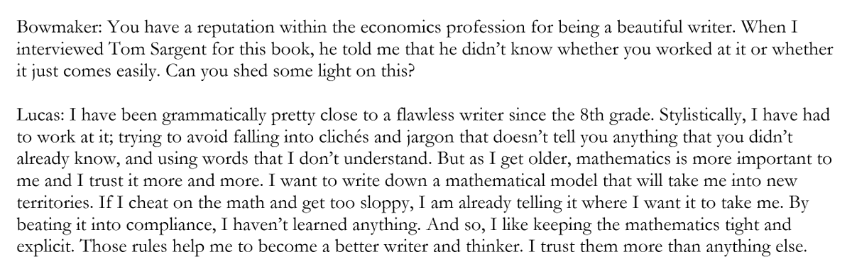 SimonBowmaker's tweet photo. Bob Lucas on the art of writing in economics. https://t.co/on6RQkZagf
