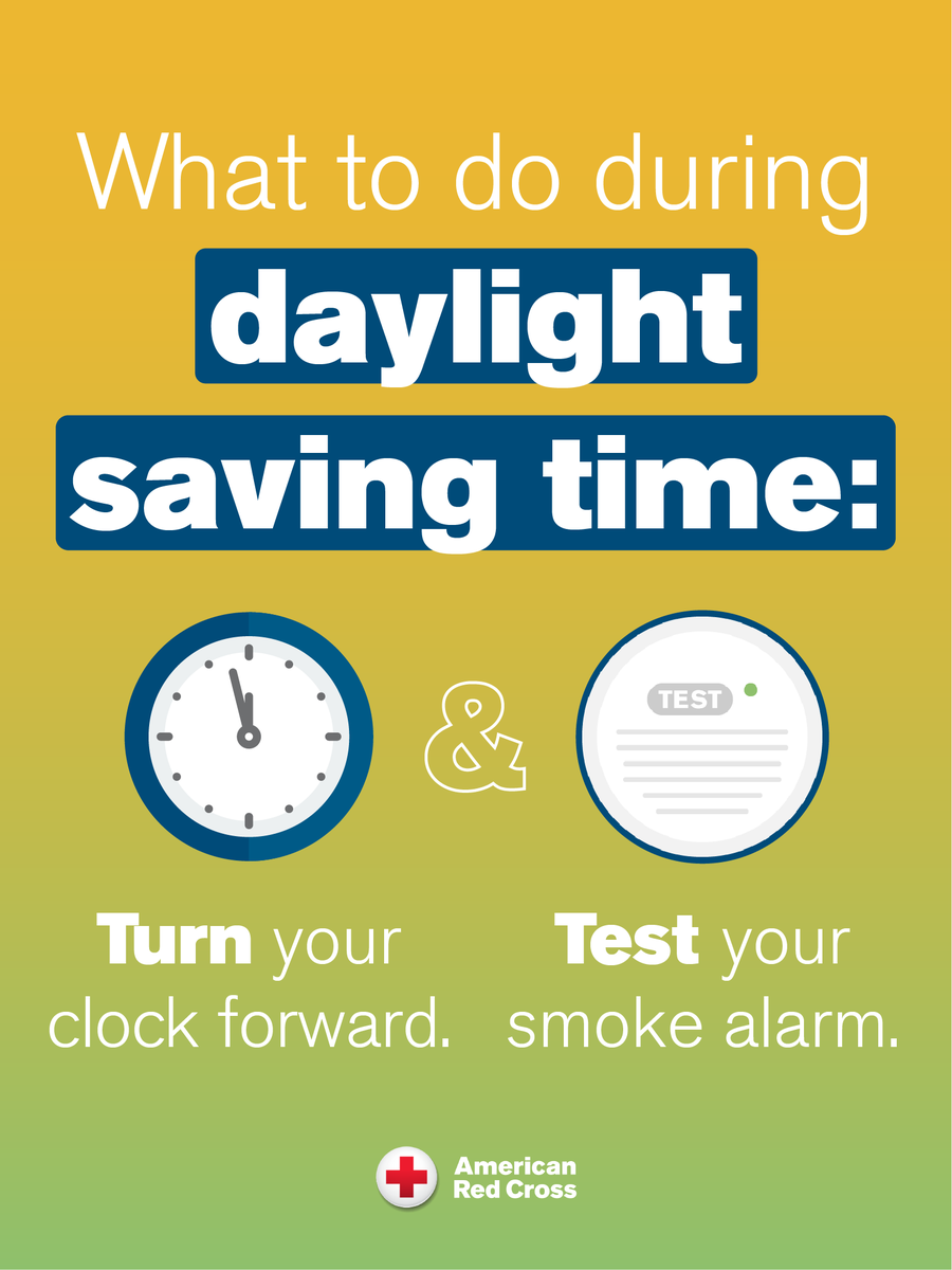 RedCrossNW's tweet photo. Have you done it yet? πβ° If not, why not? π€
Testing your smoke alarms is the single easiest step you can take today to make your home safer from a home fire. #turnandtest #daylightsavings #springforward https://t.co/WGEEYB3ykM