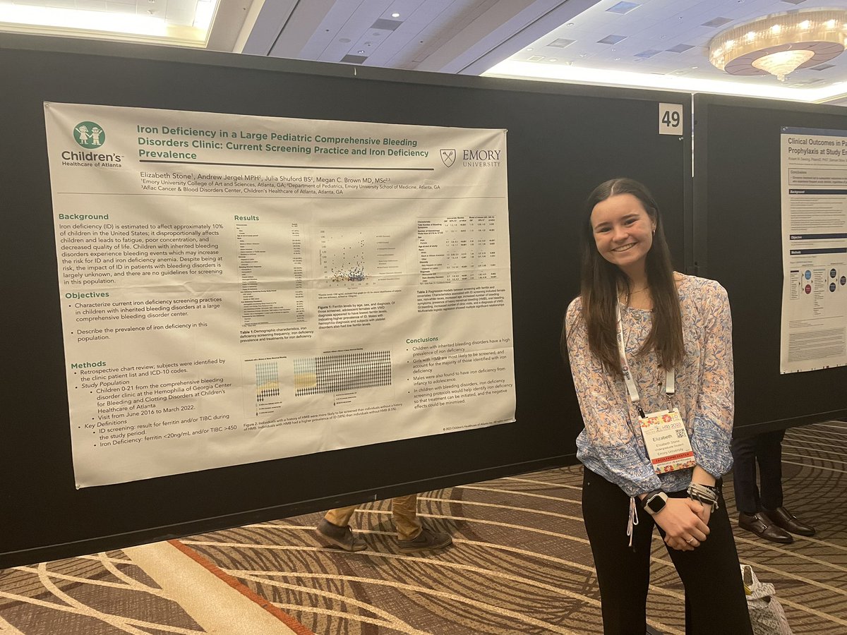 I am so proud of Ellie. She worked hard over the last year to collect data on #irondeficiency in children with #bleedingdisorders & presented our work at #HTRS2023! She’s got a bright future!