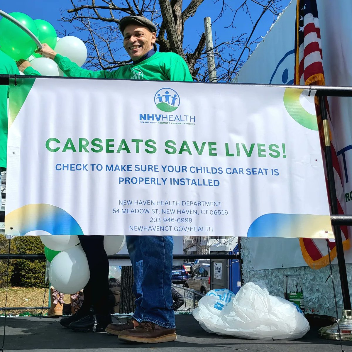 NHVPublicHealth's tweet photo. Getting the NHV Health Float ready for the Parade! #allthingsirish #nhvparade
Float Riders: We r at Chapel and Hotchkiss setting up https://t.co/0izXVyqtDp