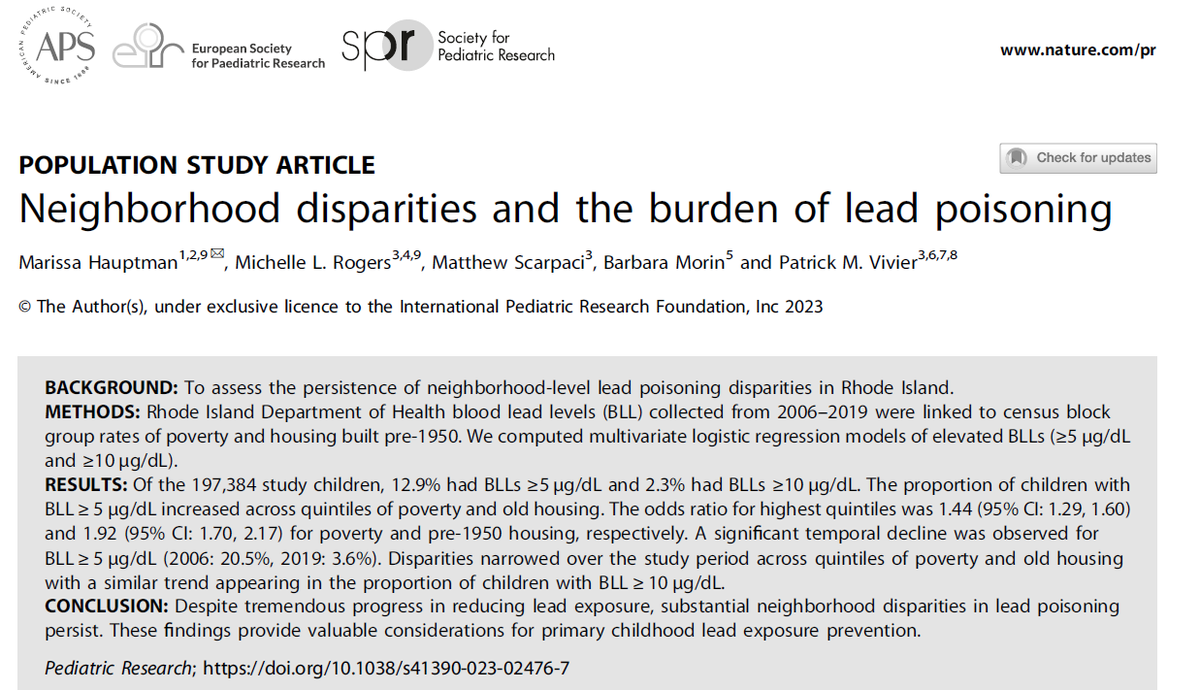 Toute occasion est bonne à prendre, pour se rappeler que l'action contre le #SaturnismeInfantile est d'actualité (et d'ailleurs, c'est une de nos priorités, à l'<a href="/ARS_IDF/">ARS Île-de-France</a> ). 
Par exemple, l'article récent sur la situation à Rhodes Island
nature.com/articles/s4139…