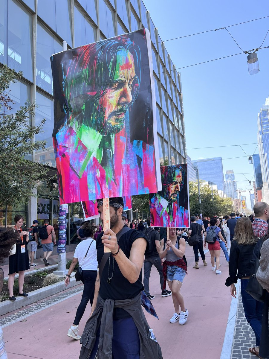 MargeTheQueen's tweet photo. Best publicity at #sxsw this year goes low tech. John Wick screening has doomsday protestors and this https://t.co/8clTgAEPY0