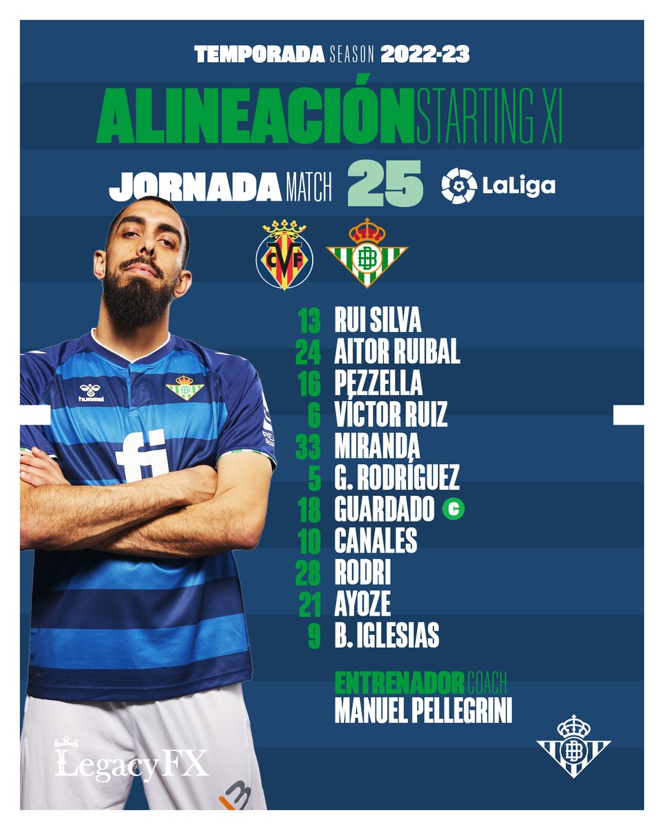 RealBetis's tweet photo. 💚💙💚

¡Nuestro once inicial para el #VillarrealRealBetis!

#DíaDeBetis https://t.co/YqOUoNFQL0