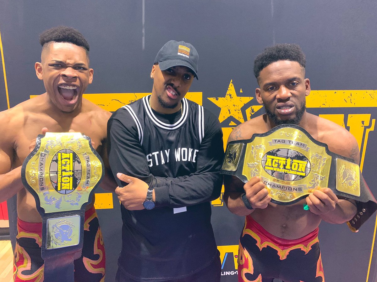 blackrasslin's tweet photo. annnnnnnnnd NEWWWW Action Wrestling @WrestleACTION1 Tag Team Champions, Culture IInc @Cultureiinc Nick Holiday @whereyoedgeup w/
Eli Knight @stepupplease &amp; Malik Bosede @mbintegrator #EliKnight #MalikBosede #NickHoliday #CultureIInc #blackrasslin #BRP #ActionWrestling https://t.co/SbsuErArpm