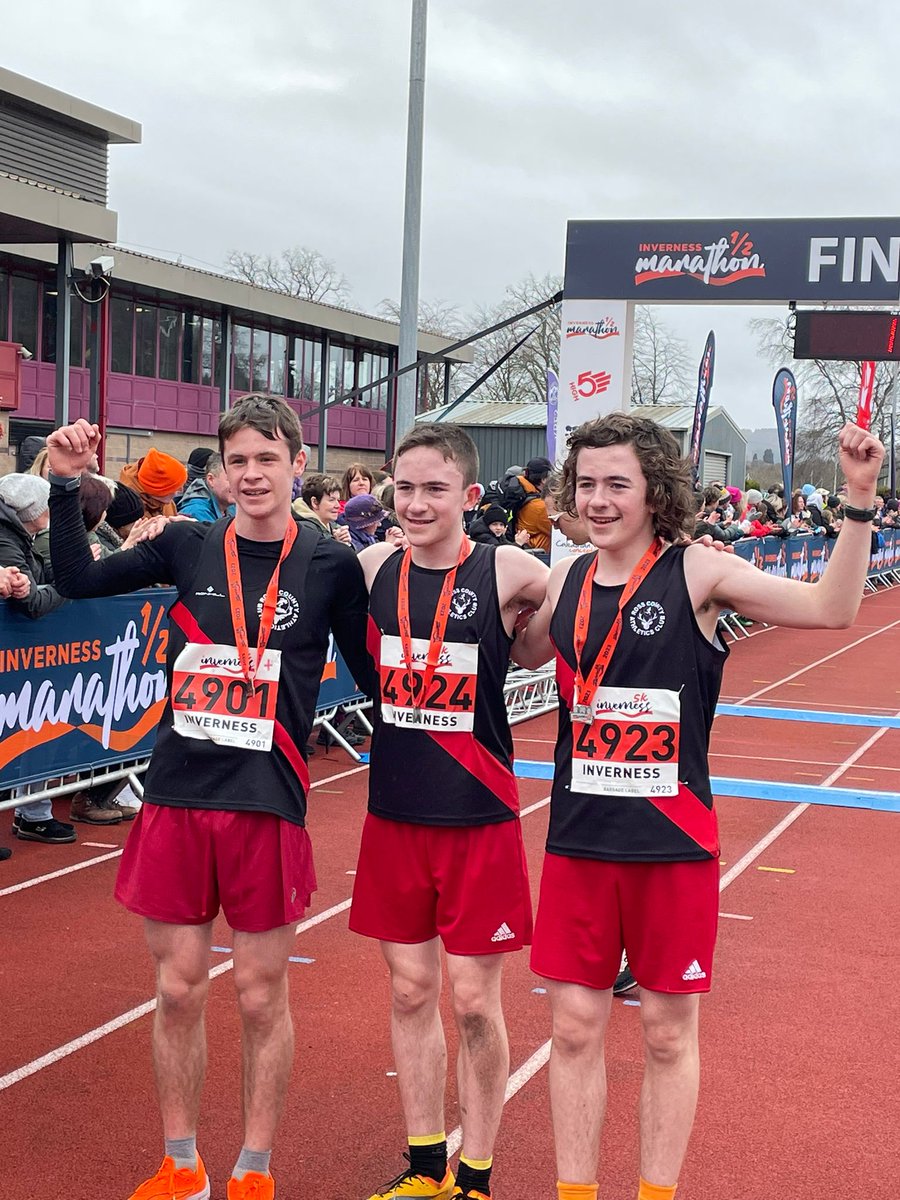 Well done Lachlan, Kaeden and Noah - 1, 2 &amp; 3 in the #InvernessHalf 5k! Amazing running. Thanks to Caroline, our finish line photographer 🙂 #runinverness