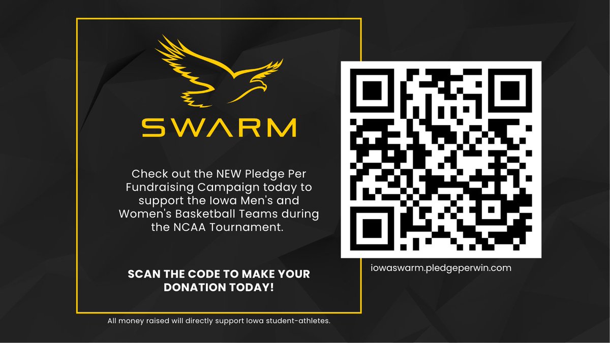 IowaSwarm's tweet photo. March just got crazier🏀 In celebration of our 2️⃣ tournament bouts, we have put together something new!

🟡Swarm March madness Pledge Per Campaign🟡

You can pledge on WINS, 3️⃣-POINTERS, &amp; FREE THROWS.

Check out https://t.co/gqDn5sg0dd &amp; support 
@IowaHoops &amp; @IowaWBB. https://t.co/rsjscismW7