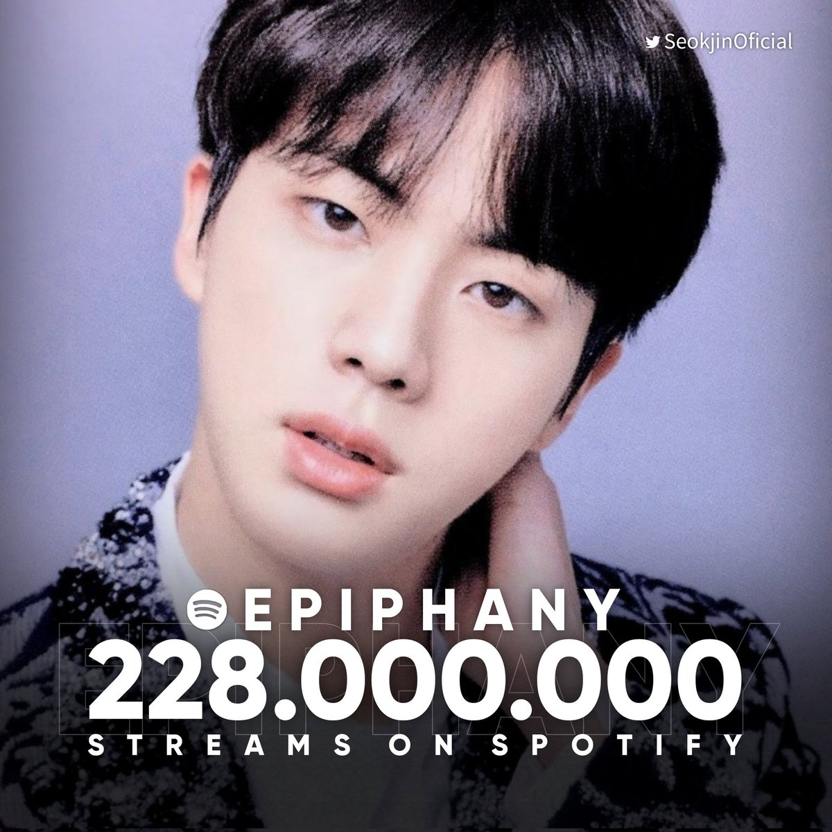 SeokjinMexico's tweet photo. 📈 | “Epiphany” de #JIN ha superado las 228 millones de reproducciones en Spotify

#TheAstronaut #BTSJIN #방탄소년단진 https://t.co/tn4wvechhv