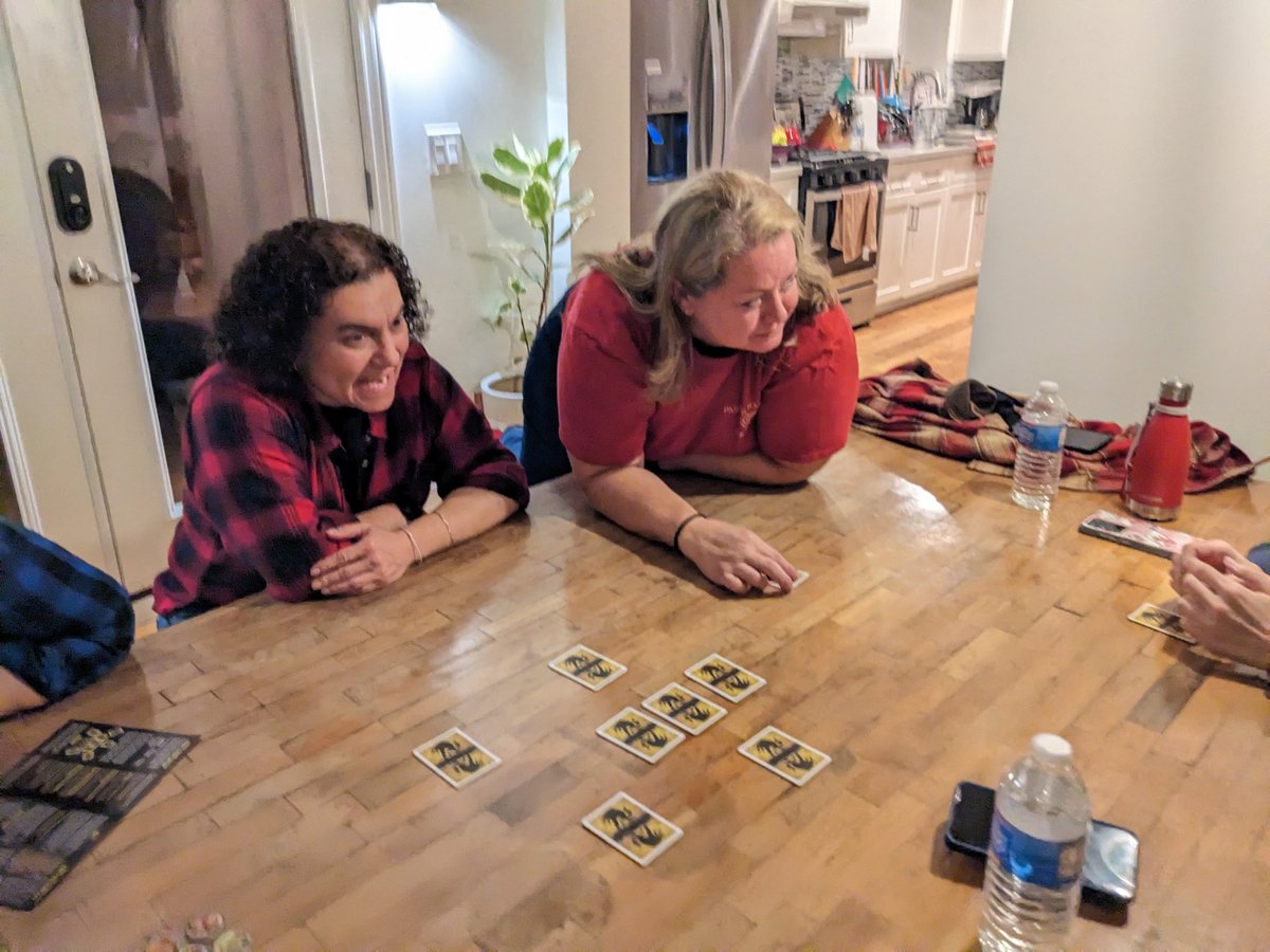 WynaughtP's tweet photo. That time the game we weren't sure we wanted to play ruined lives and turned @LauraMeetWorld into a real life werewolf! @CatCrimins @KCMOORE18 @aj_notnutella @hwngrrl #OneNightUltimateWerewolf https://t.co/m5RHSVuofp