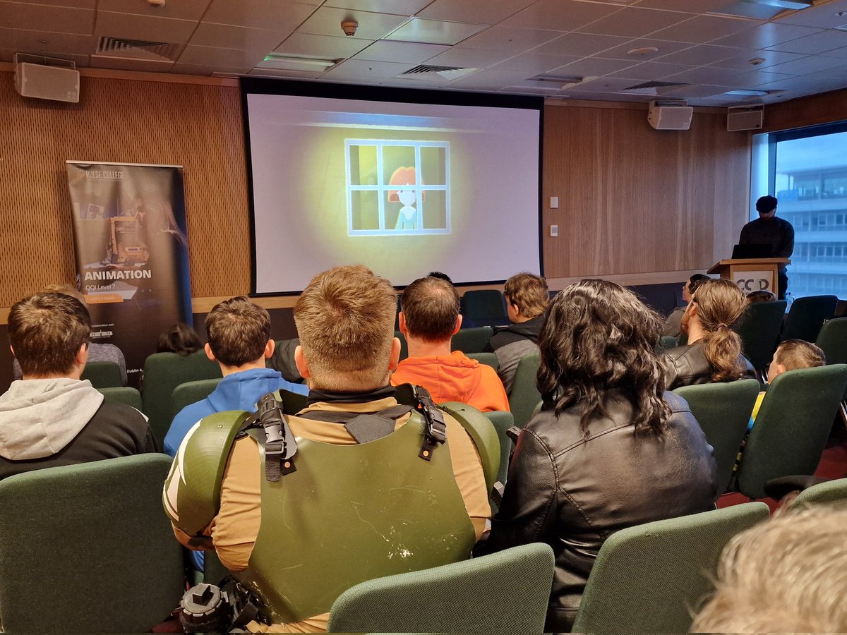 DublinComicCon's tweet photo. A selection of short films from Ireland’s up and coming animators is screening in the Pulse college room now. Open admission for all.
#dublincomiccon #dcc2023 #dcc #dublincomiccon2023 #PulseCollege #Animation #Screening https://t.co/HVWev9WMid