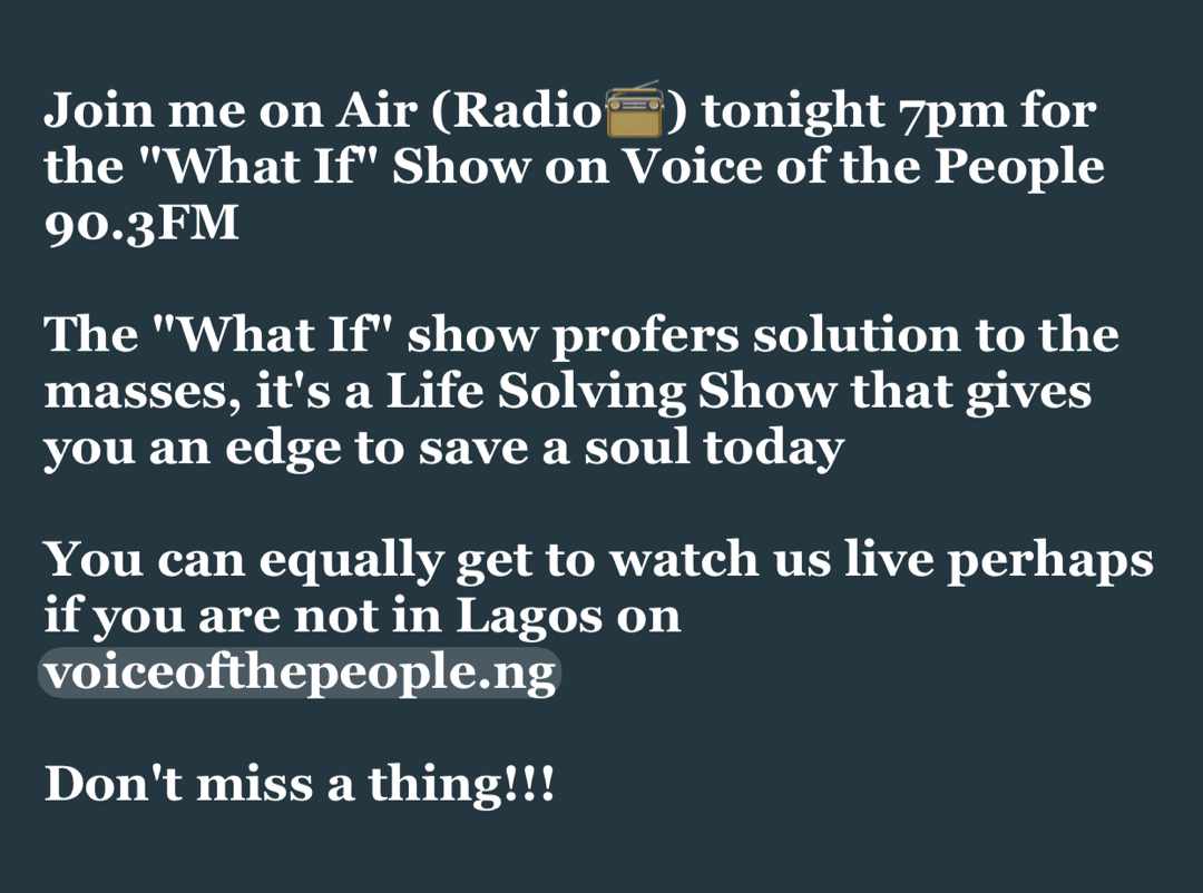 Kizzy_K10's tweet image. What if you lose all your life savings in just one second?
What if you are held hostage and you asked to choose between your wife and your mother?
What if to say this eye wey u take dey look me so, u just blink am e no com gree open?
#solveproblem #lifeissue #Radio #sundayvibes