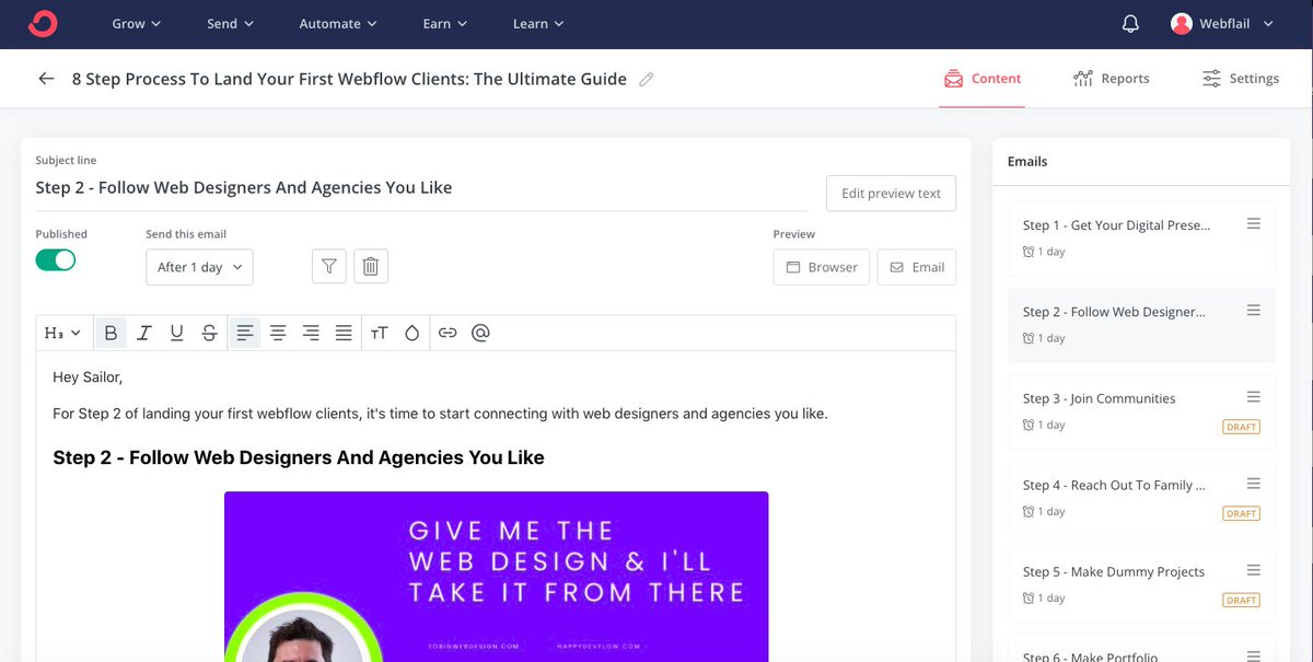 JackRedley1's tweet photo. Putting together a free 10 day email course about how to get your first @webflow clients 🚀

I'm combining lessons from @webflail guests of the 30+ episodes, own lessons and extra helpful videos and articles.

Excited to put this out there! https://t.co/zaDEXDPHej