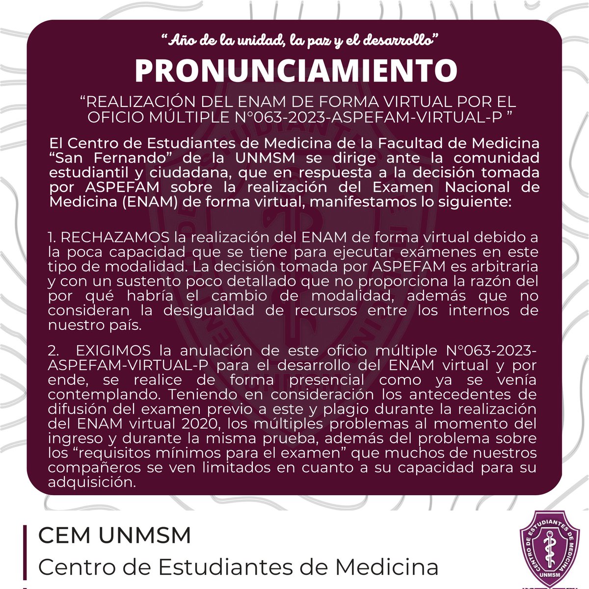 cem_unmsm's tweet photo. #Pronunciamiento
#Interés_CEM https://t.co/hUJWeUpLjD