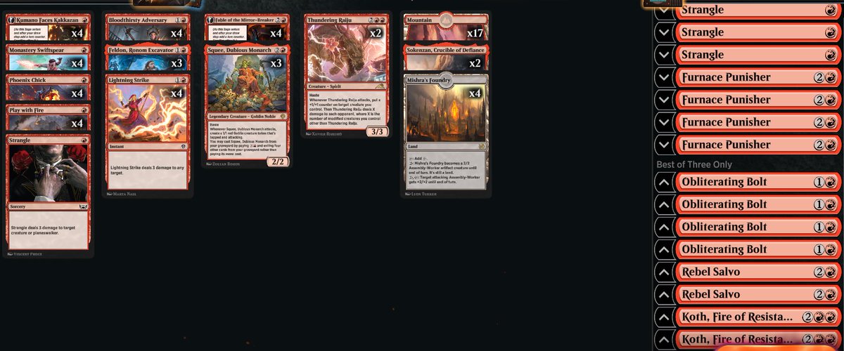 leearson's tweet photo. After two weeks of magic, this is my final 75 for standard mono red in case any one interested

Deck is ok in the format
Good fit for players who don’t have lots of time for testing midrange game play

Open to questions for the list if there is any🫡 https://t.co/ef78ZRl2bW