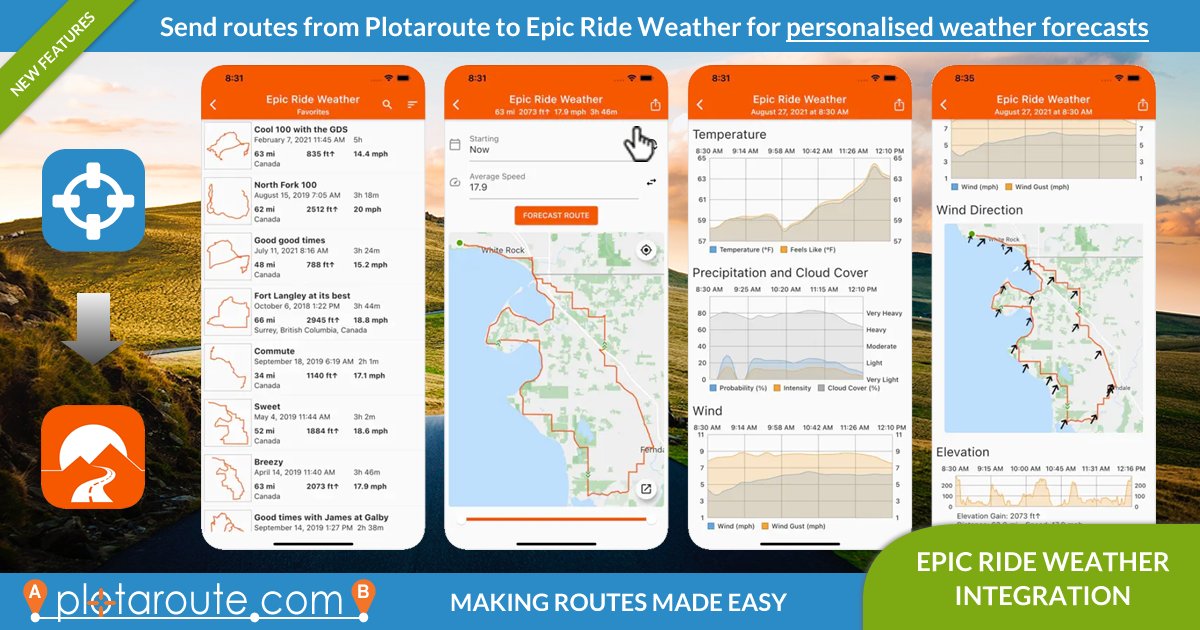 plotaroute's tweet image. You can now plan routes on @plotaroute and send them direct to @epicrideweather to get detailed weather predictions for your whole bike ride. 

More at: plotaroute.com/news 

#routeplanner #cycling #makingroutesmadeeasy