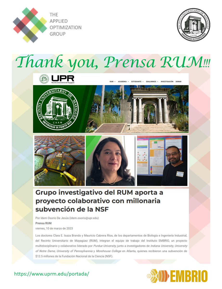 AppliedOptUPRM's tweet photo. Muchas gracias a @PrensaRUM  por la reseña. En particular, muchas gracias a Ídem Osorio. 
https://t.co/XRIgA2Lwj7

#UPRMBioengineering @uprm @UPR_Oficial @EngineeringUPRM @UPRMBiology #IsazaResearch #CabreraResearch https://t.co/2z6HQBX5S1