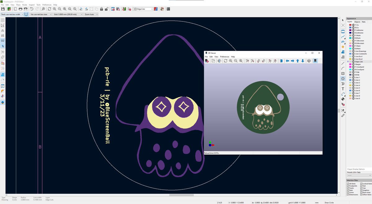 BlueScreenBall's tweet photo. I may not be able to draw but I still have something to show for mar13! A Marie squid made out of a PCB that I finally finished just on time, she’s even sent for production right now

#mar13 https://t.co/ornJON2Vgp