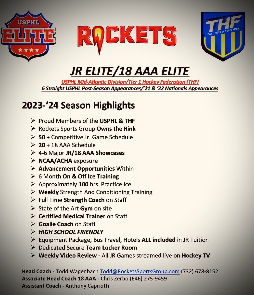 NJRCoachWags's tweet photo. 🚀🚨BREAKING NEWS🚨🚀
Introducing The RHC Jr/18U AAA Elite Hybrid Model. For more details contact me directly! @USPHL @T1HockeyFed @The_DanKShow 
#LightTheFuse🚀
#EmbraceTheGrind🚀 https://t.co/bM7C7CJdcw