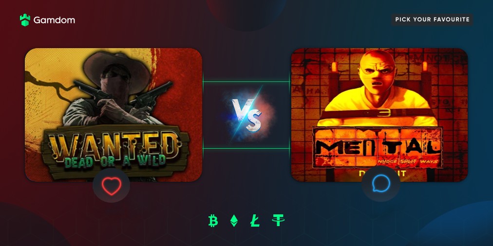 gamdom's tweet image. ⚔️ QuarterFinals (3): Wanted vs Mental ⚔️

Which game will win and move to the SemiFinals? 🧐

--

LIKE = Wanted
Comment = Mental
1 vote &amp;amp; Must RT

--

💸 10 participants will win 50x$1 free spins on the winning game 🤑

Ends:
🗓 14th March 
⏰ 15:00 CET