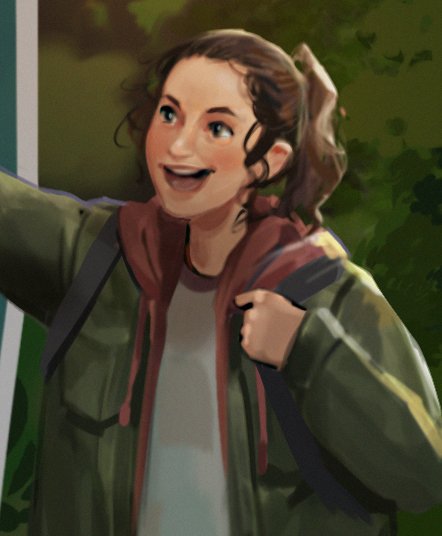 1girl solo jacket smile brown hair ponytail backpack  illustration images