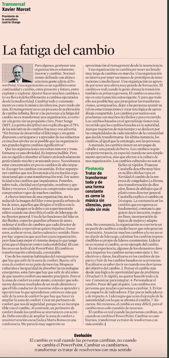 “Liderar no es recetar el cambio es ser ejemplo del cambio”
<a href="/XavierMarcet/">Xavier Marcet</a> vía@La Vanguardia.
El gerundio es la clave: Doing 
El infinitivo “Know How” puede sonar bien, por quien lo pronuncie bien, no más.
Cuestión de tiempo.😊