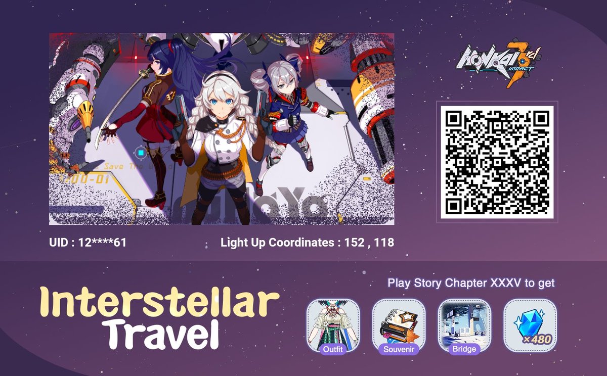 123Asagi's tweet photo. Honkai Impact 3rd web event Interstellar Travel is now available. Light up your coordinates to leave our collective memories behind. https://t.co/0t7P1QL2FR