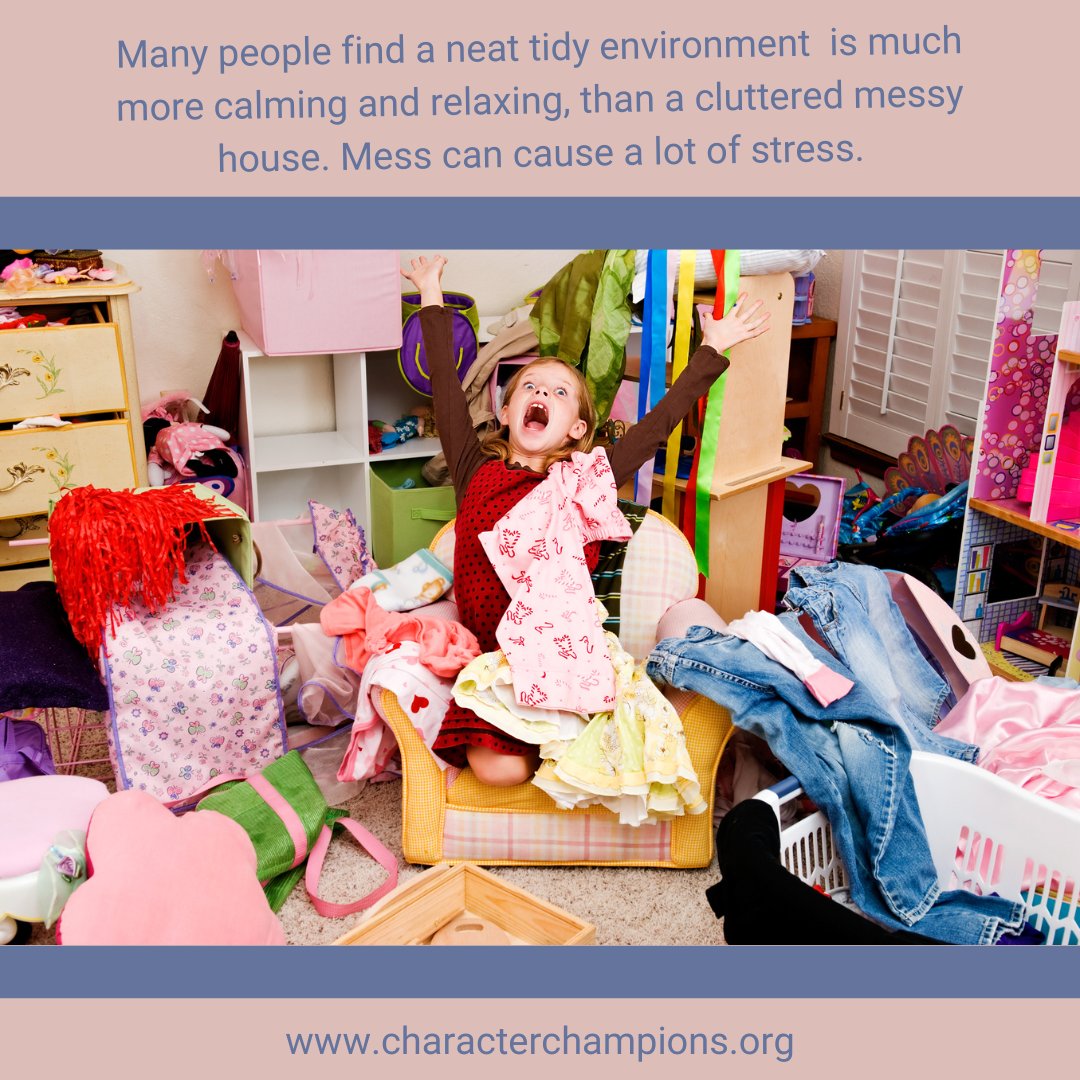 Many people find a neat, tidy environment much more calming and relaxing than a cluttered, messy house. The mess can cause a lot of stress. #organizedenvironment #messyhouse #tidyhouse #cleaning #organizationalskills