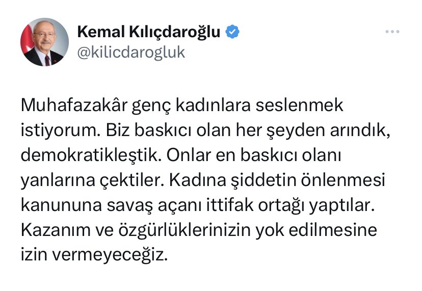 Aklımızla alay etmekten ne zaman vazgeçeceksin Sayın <a href="/kilicdarogluk/">Kemal Kılıçdaroğlu</a>?

Biz o günleri unutmadık; yasakları, engelleri unutmadık, unutturmayacağız…

20 yılda eğitimde, istihdamda siyasal katılımda elde ettiğimiz kazanımlardan vazgeçmemek için liderimize ve partimize #SahipÇıkacağız