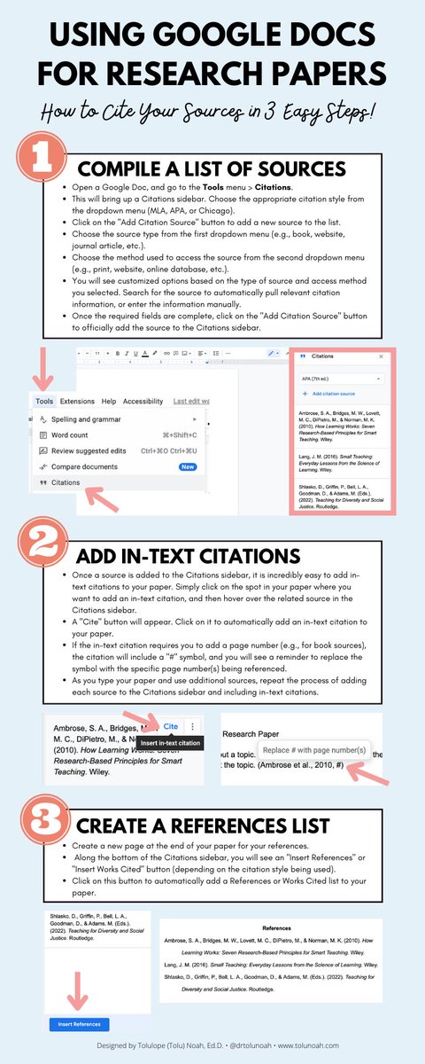 TCEA's tweet photo. 👇A great resource for your students! 
📝Using Google Docs for Research Papers: How to Cite Your Sources in 3 Easy Steps!

https://t.co/jXDZcxQour via @drtolunoah
#engchat #ela #writing https://t.co/7QVTQpXAIP