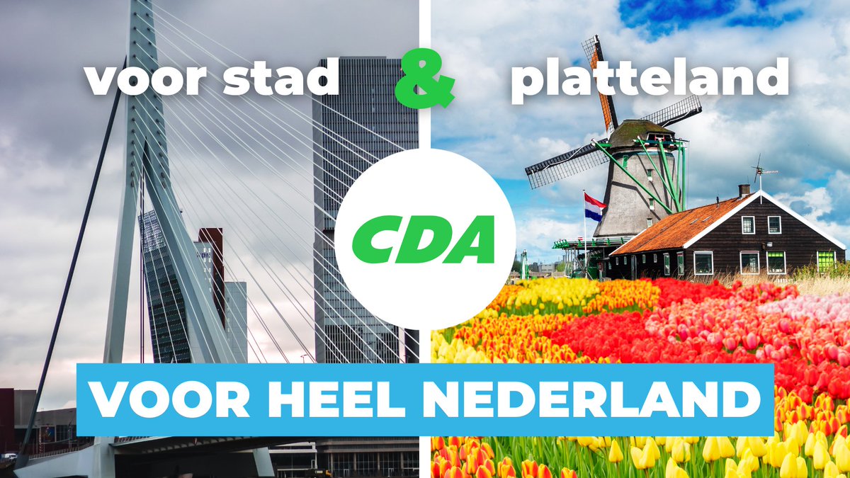 Wij komen op voor stad én platteland.

Stem voor een partij met een visie #VoorHeelNederland. 🇳🇱

Stem woensdag #CDA! 💚