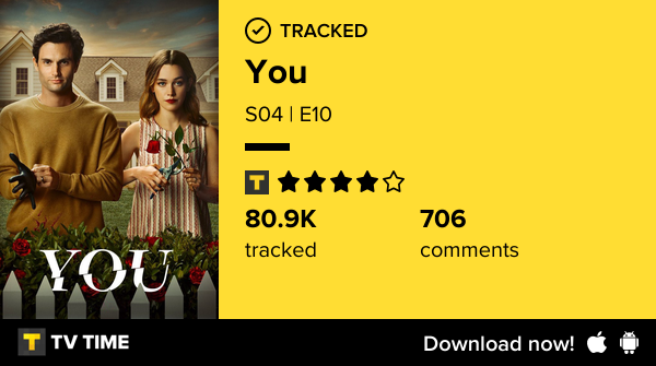 awhrdylan's tweet photo. I've just watched episode S04 | E10 of You! #you  https://t.co/w3DMpRjCHG #tvtime https://t.co/2FCkHbtxGD