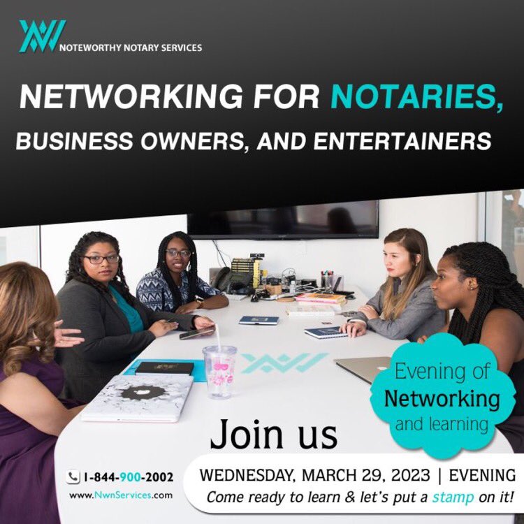 1MichelleBrown's tweet photo. Join us on March 29th at Thirty1 Lounge for an evening of networking and learning the Do’s and Don’ts of being a Notary! Bring your business cards, come ready to learn, and let’s put a stamp on it!

Join Us! ☎️ 1-844-900-2002

#nwnservices #notary #businessowner #thirty1lounge https://t.co/eEN1bKedbd