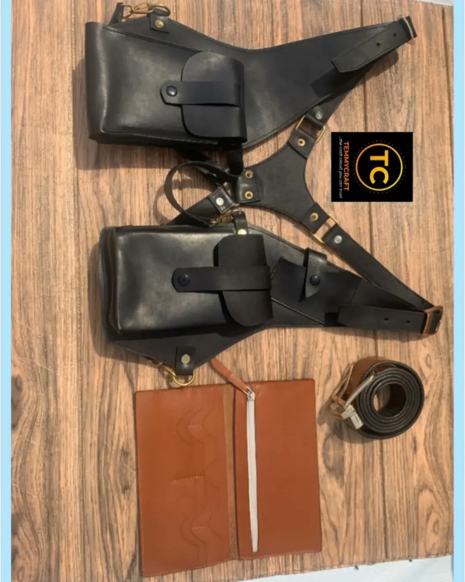 Perfect combo for a perfect gentleman 
Body harness 
Wallet 
Belt 
All made with genuine leather 

#harvester #temmycraft #leatherwallets
#LeatherJacket #belt #leathermodel #handmade