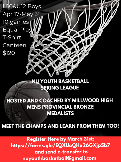 jaydee1417's tweet photo. Spring League for U10 &amp; U12 boys (any division) in Sackville, NS. It is a fundraiser for the Millwood HS Boys Basketball Team - featuring the Knights player as coaches!

Nu Youth Basketball Spring League Registration https://t.co/WAcjIcojMl https://t.co/5Vs5Aan7n0